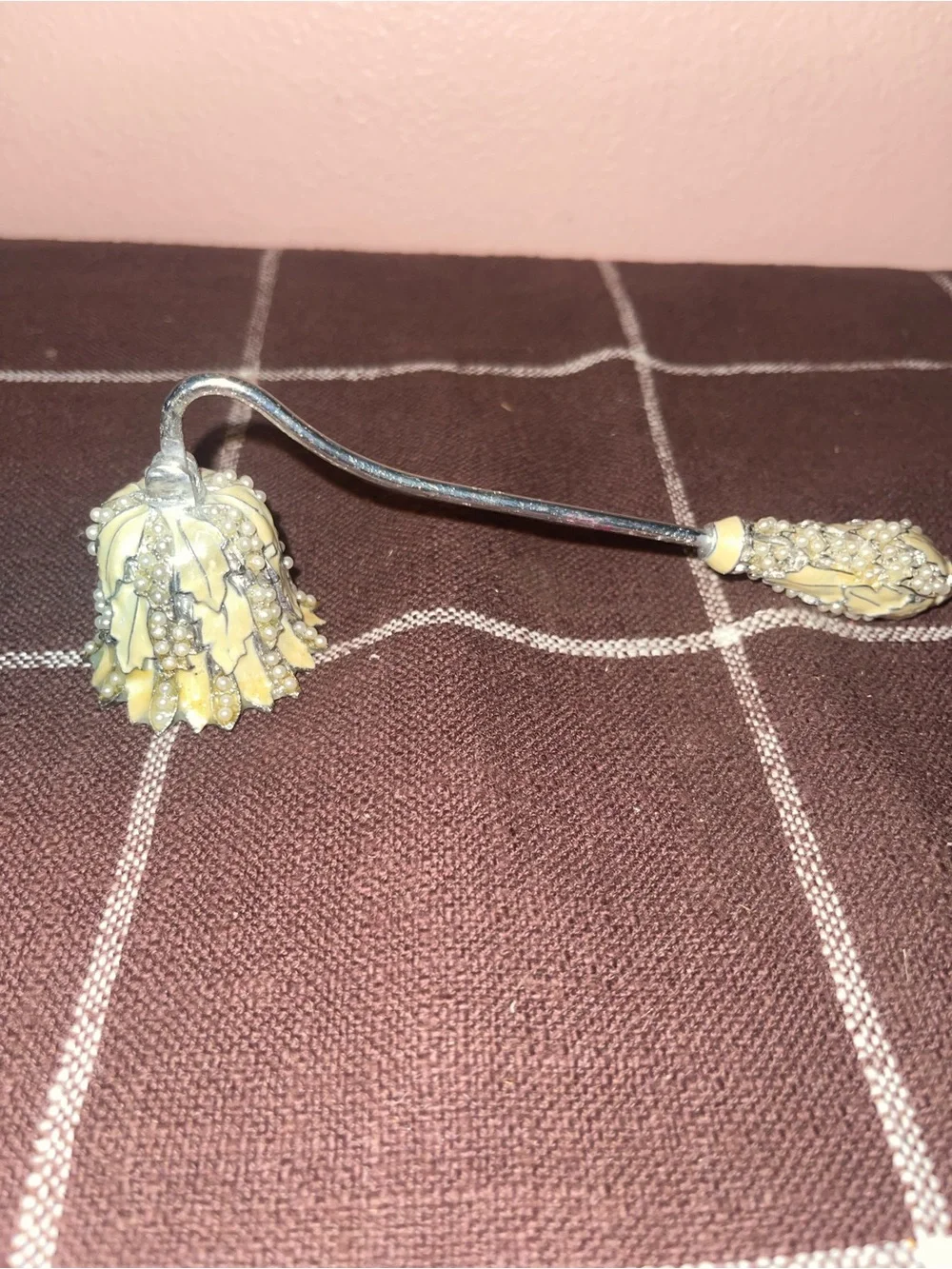 Cream Beaded Tassel Purse Charm Keychain